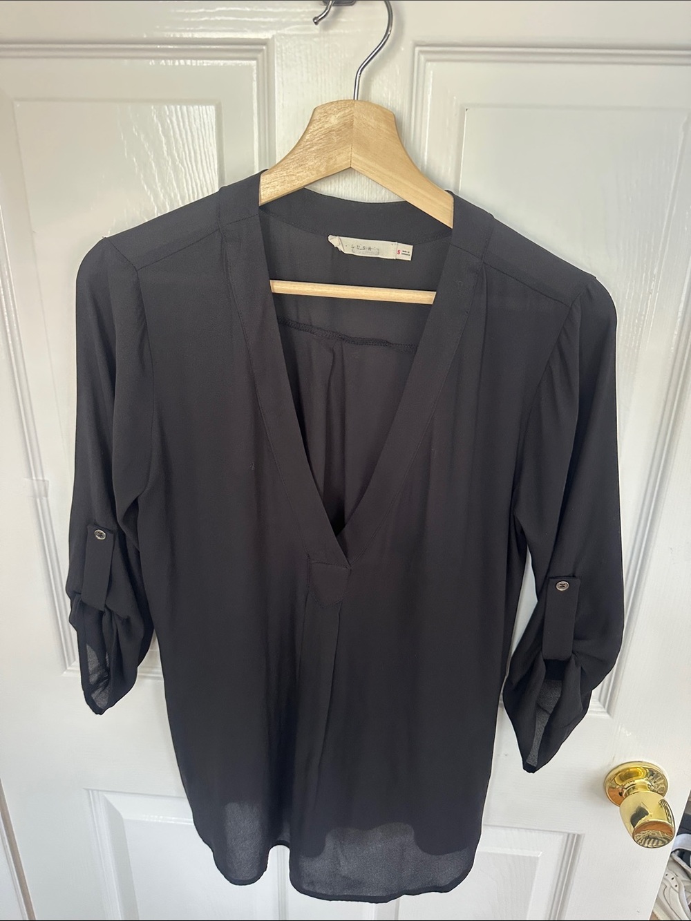 Lush Black Blouse with Crew Neck